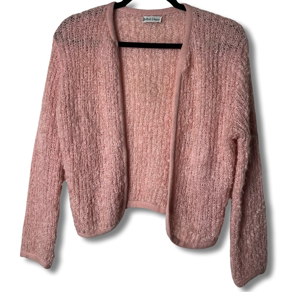 British Vogue Inc - Vintage Pink Boucle Loop Knit Open Cardigan Bolero - Sz. S/M